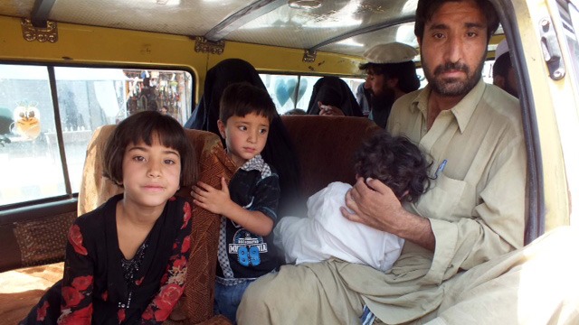 Families from North Waziristan traveling to Bannu. Pakistani security forces have setup checkpoints along the road.