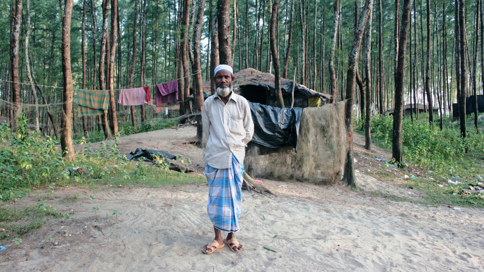 A Rohingya man who lives in a sea side informal settlement in Bangladesh.