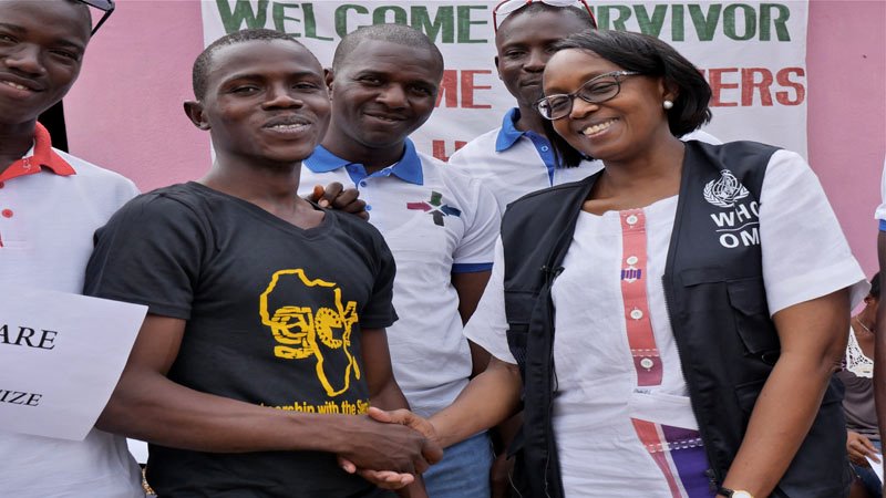 WHO's regional director for Africa, Dr. Moeti, meets with Ebola survivors in Sierra Leone's Port Loko district.