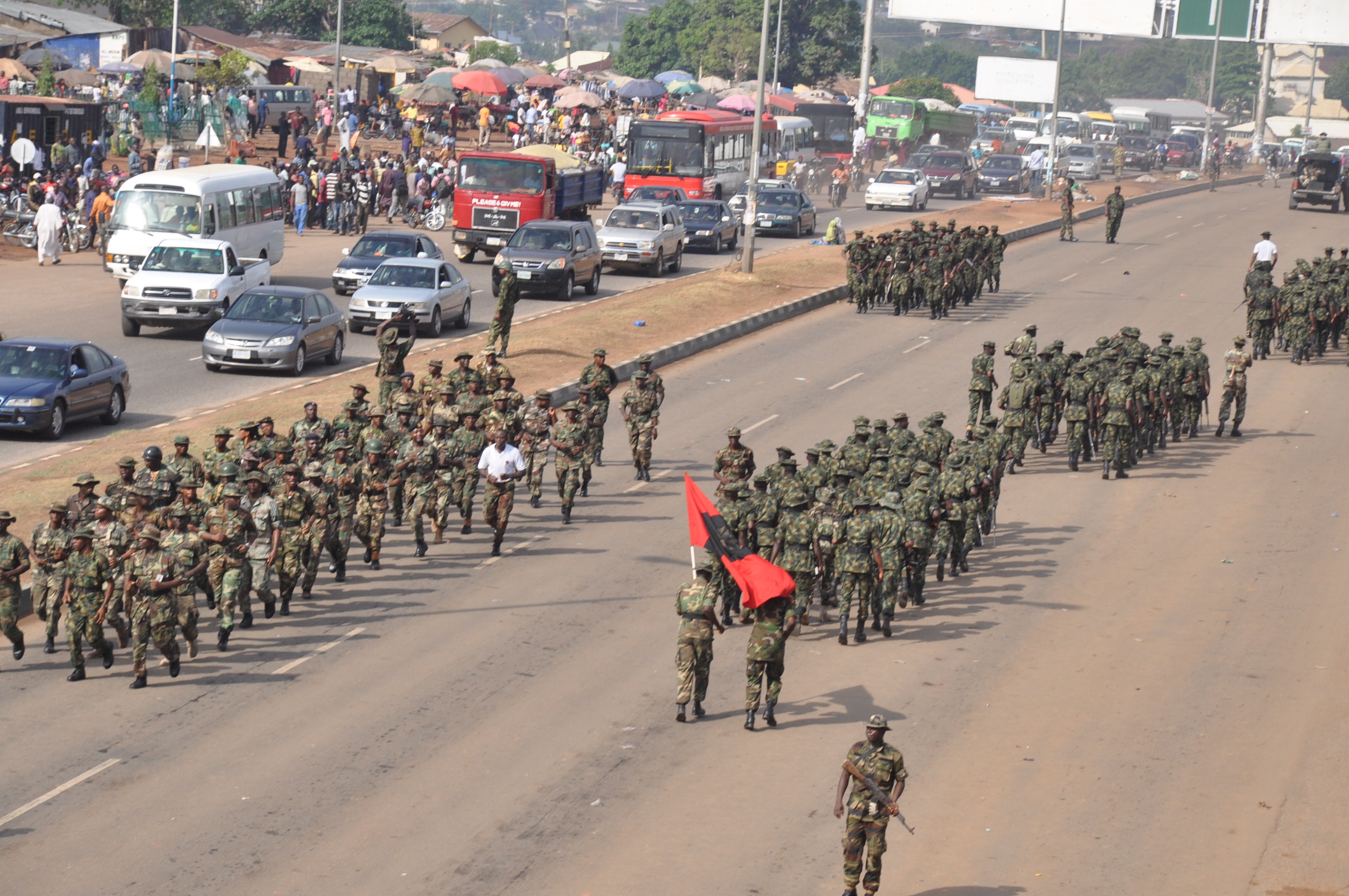 Nigeria armed forces performing show of force in Nyanya Abuja 26 March 2015