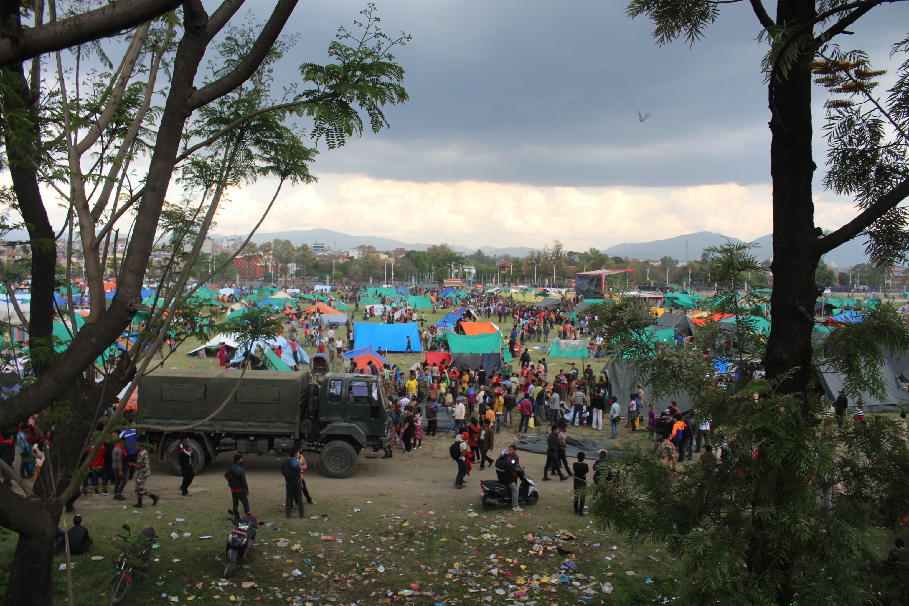 A mass of tented camps at the Tundhikhel area, in the centre of the Nepali capital Kathmandu, is home to the largest number of displaced families after a 7.8-magnitude earthquake struck on 25 April 2015. Local NGOs estimate more than 40,000 families live
