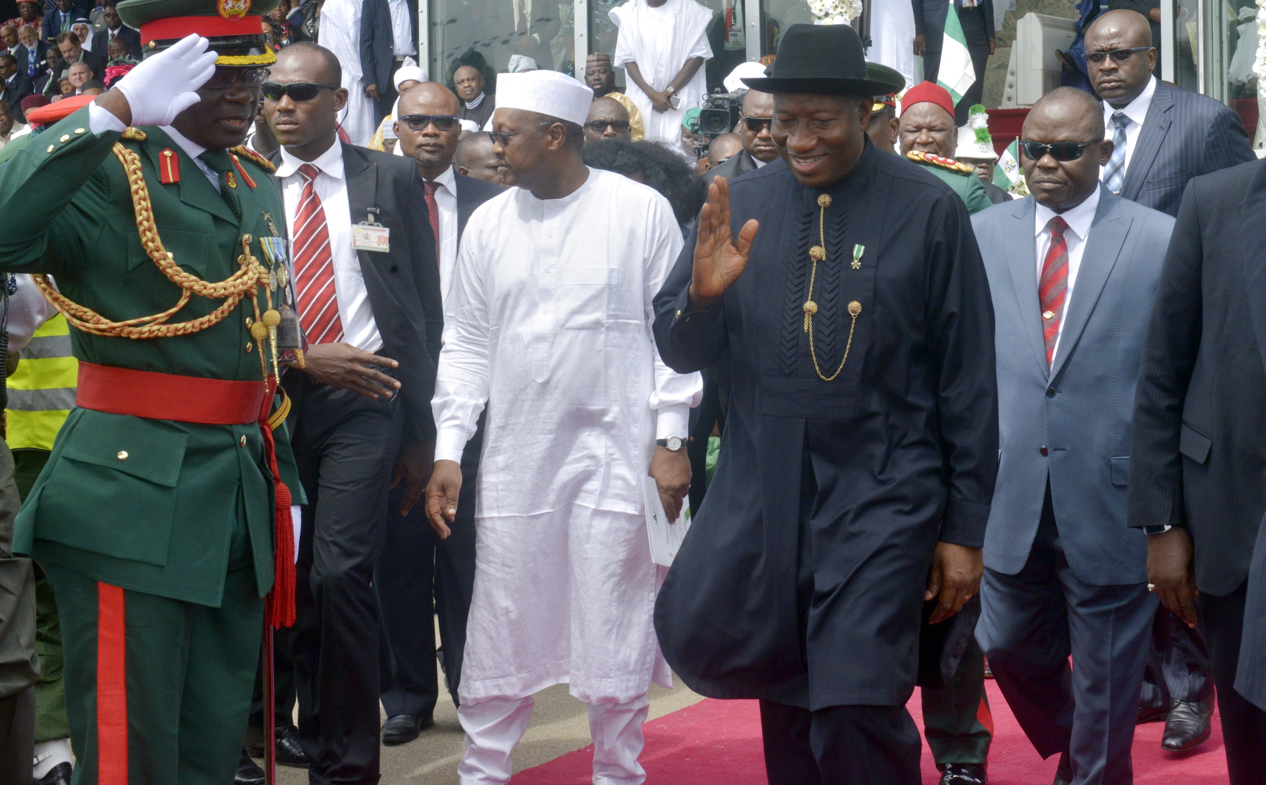 Goodluck Jonathan, Nigeria's former president (in black)
