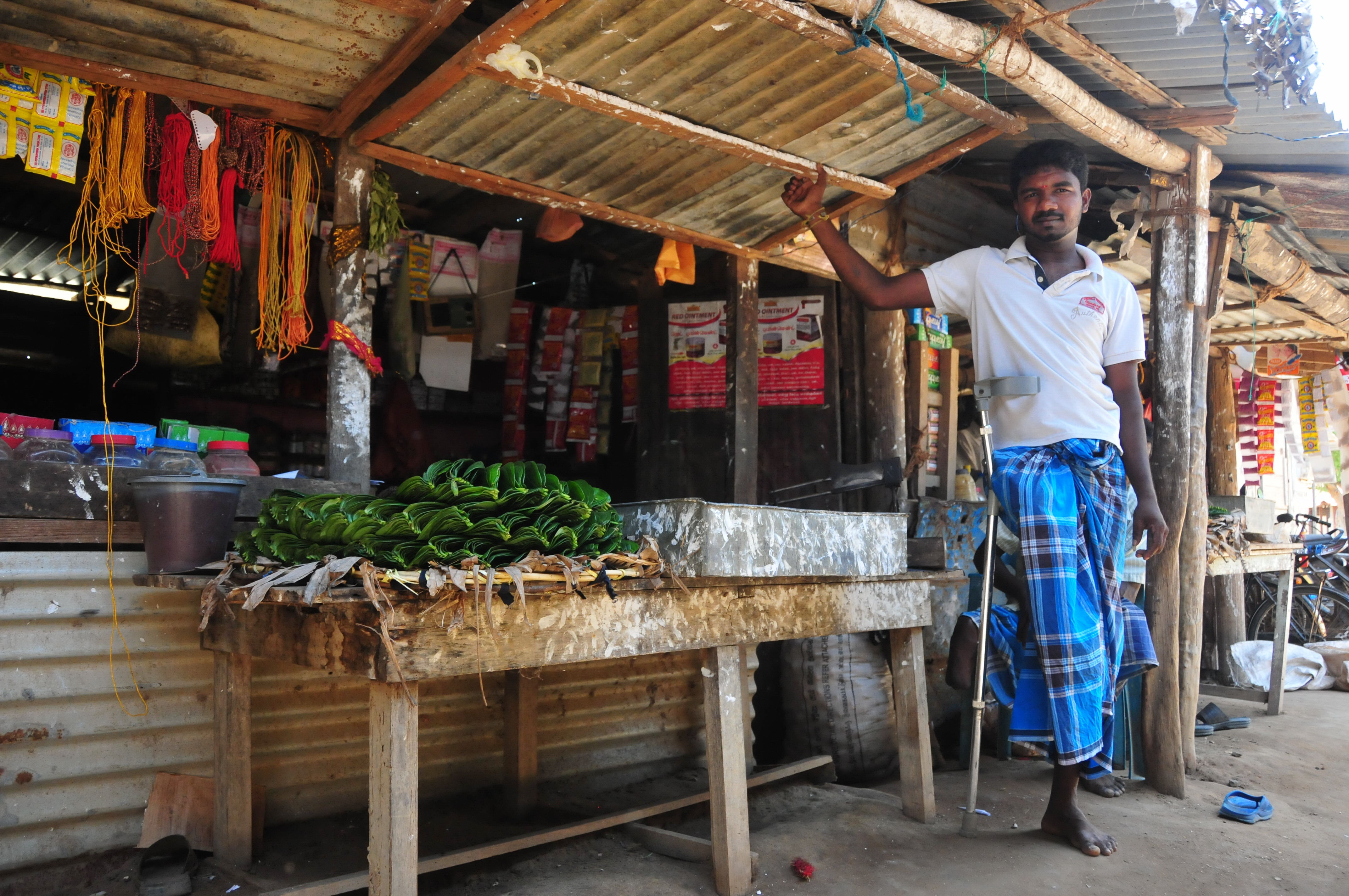 Mayuran Sivachandran, seen here in August 2015 in Mulaittivu District where fighting raged between Sri Lanka government forces and the Tamil Tigers, lost his leg in 2008 to a war-related injury.