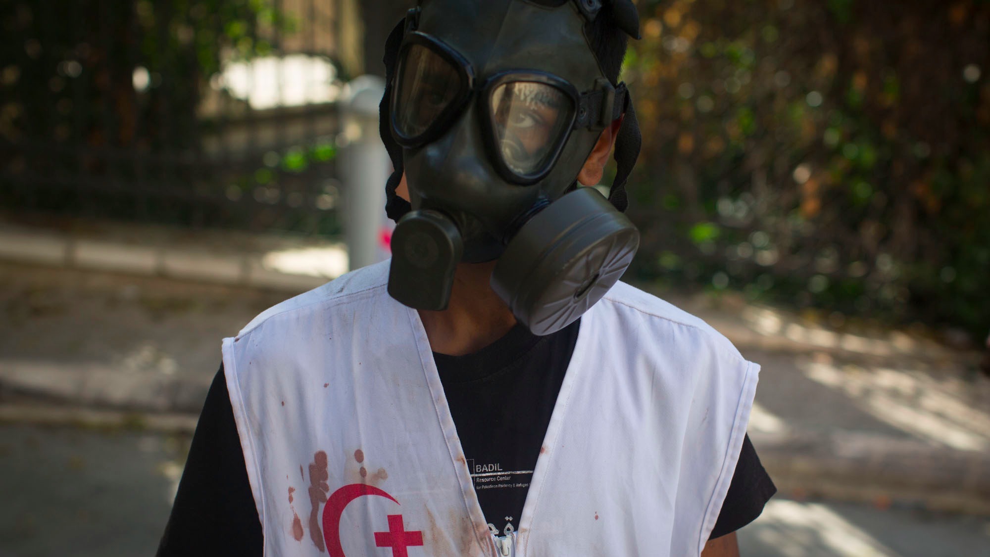 Palestinian Red Crescent Society volunteer at West Bank clashes