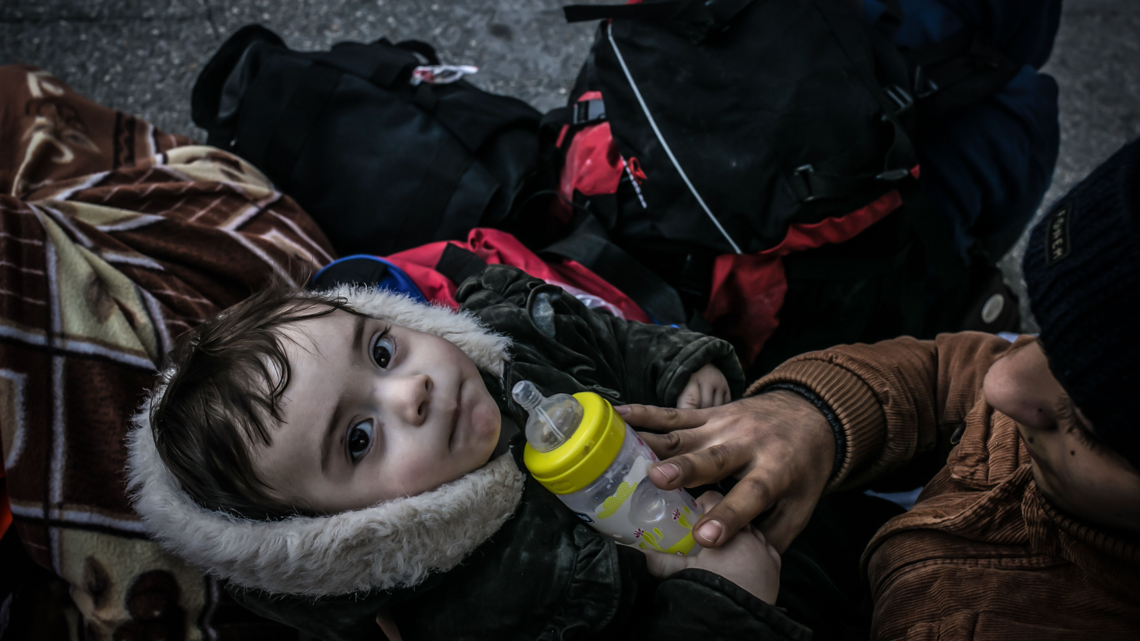 Syrian children among a group of refugees intercepted by Turkish coast guard and sent back to the coast city of Izmir