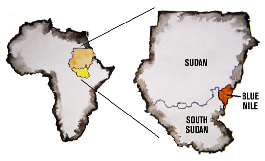 Map locating Blue Nile in Africa