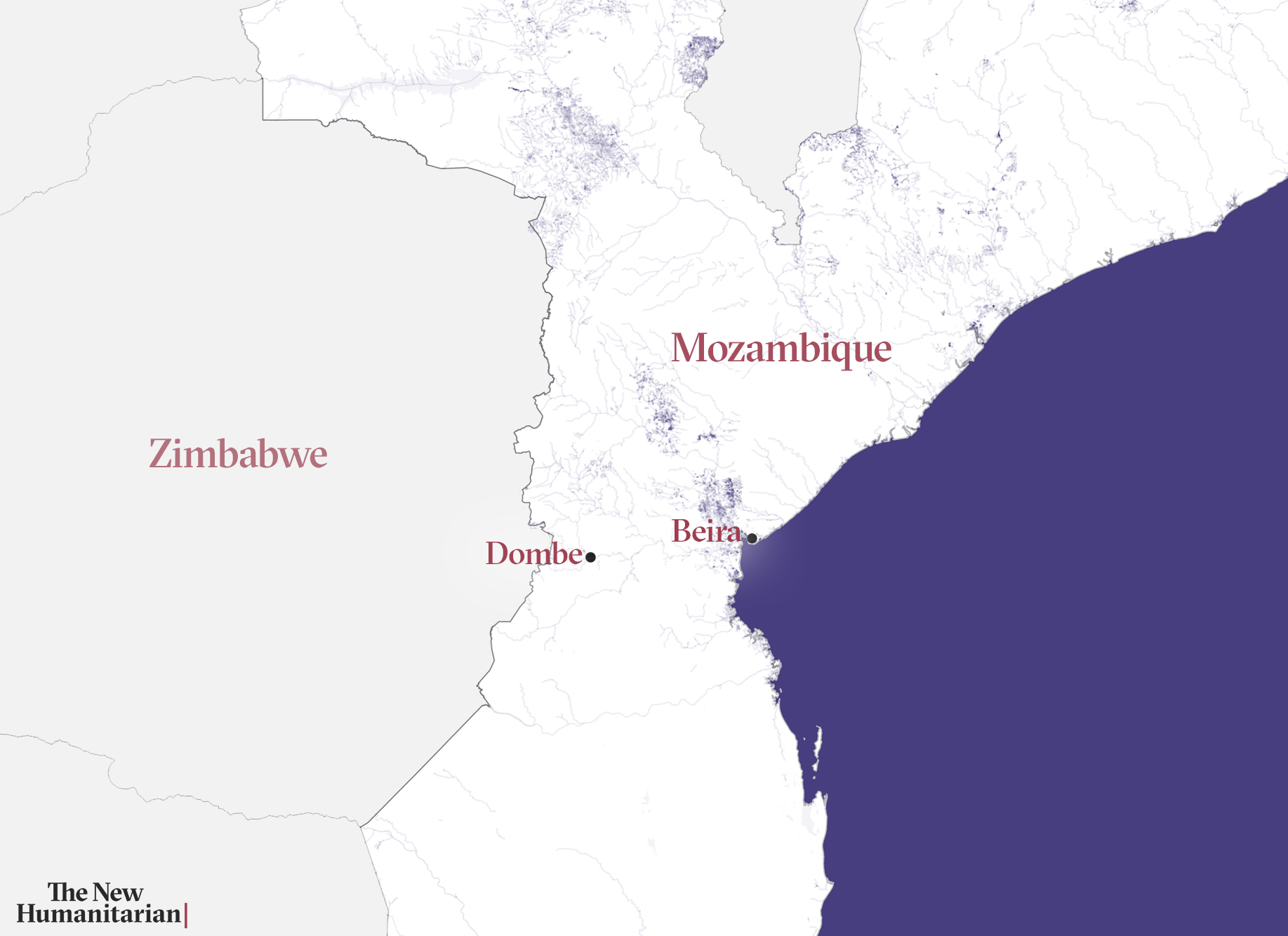 Map of Mozambique showing town of Dombe