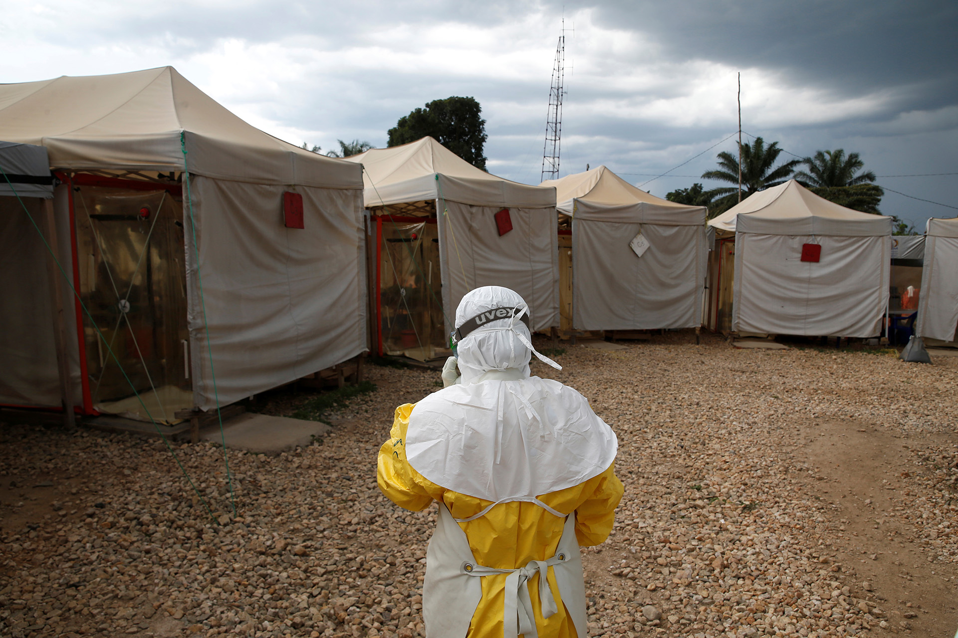 A health worker wearing Ebola protection gear in Beni