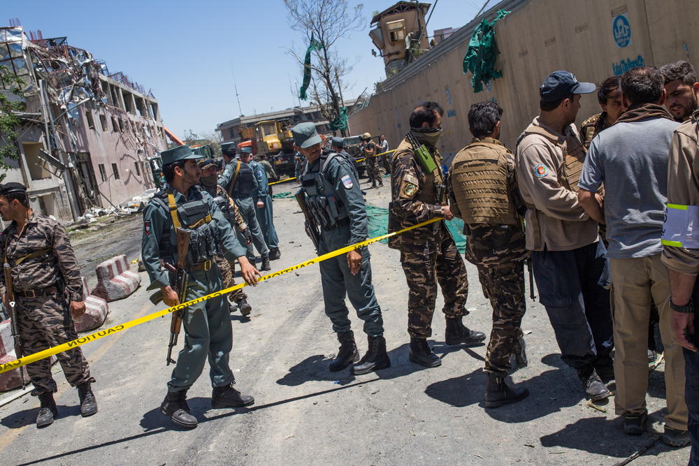 Security forces outside German embassy in Kabul, Afghanistan