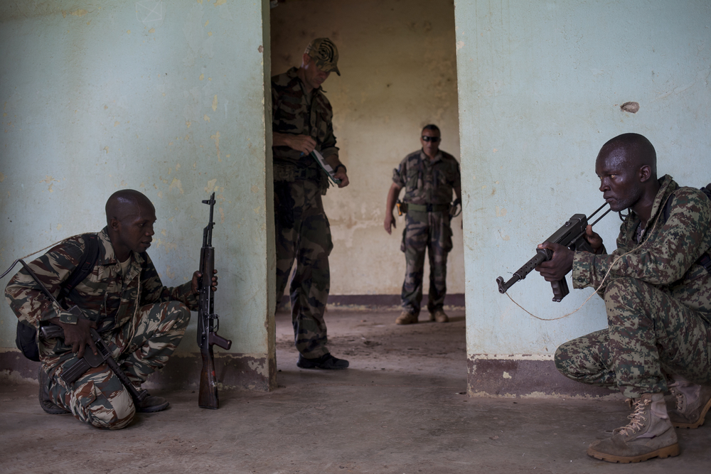 Central African government soldiers receive training from EU advisers before deploying across the country.