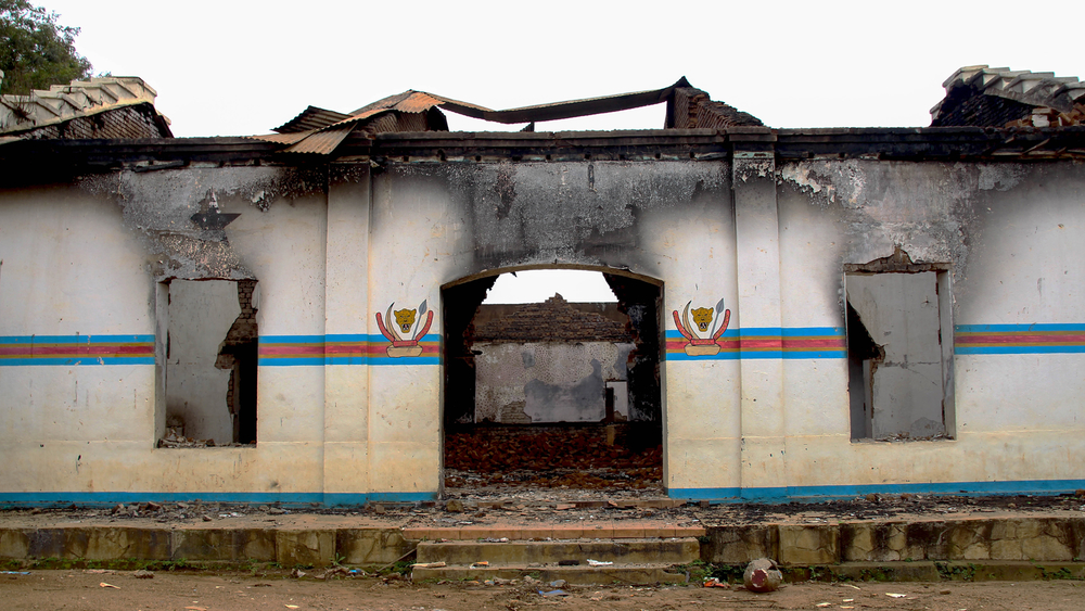 The ruins of Beni town hall, which was destroyed by demonstrators back in November.
