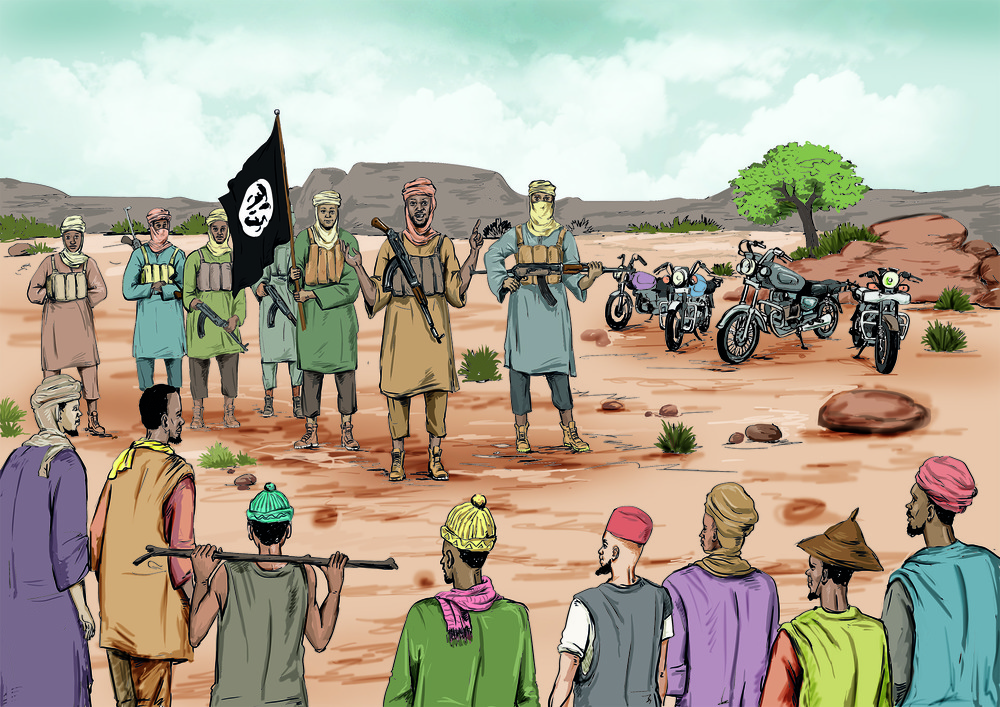 A depiction of a dialogue between jihadists and community leaders in central Mali. Civilians are on the back foot during such talks but have still extracted concessions from militants.