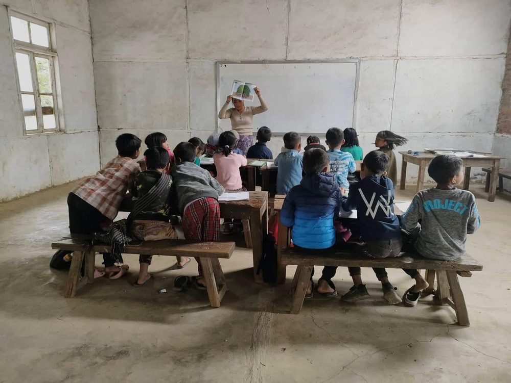 Students attend a class in Thantlang. Communities in Chin State were among the first to establish new school systems outside the military junta.