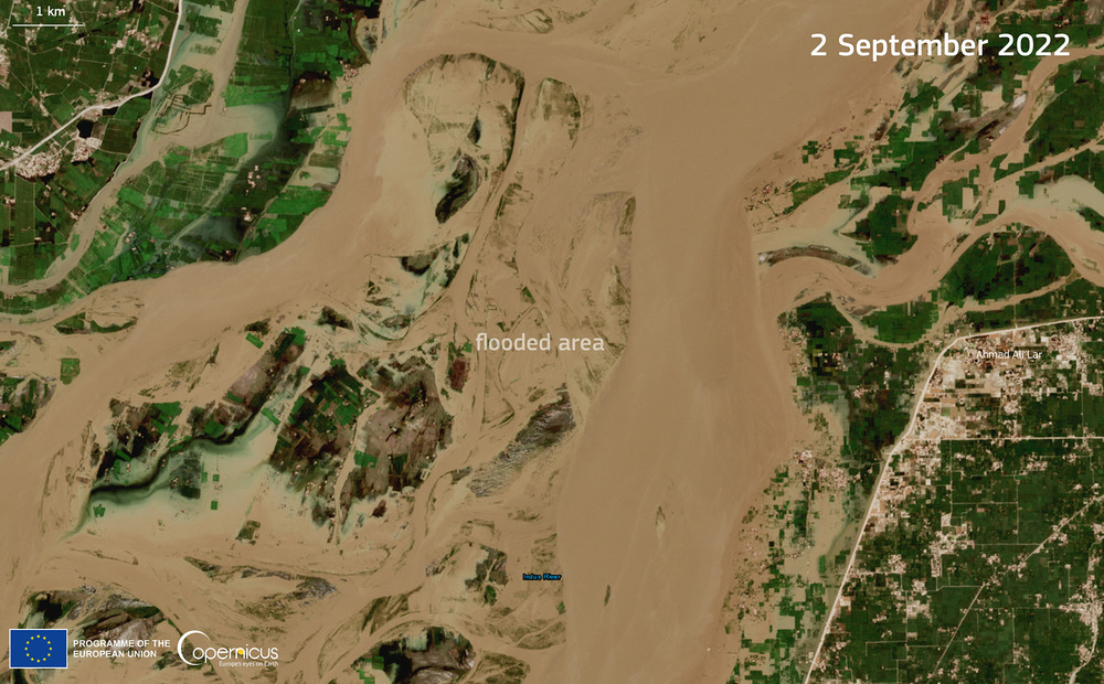 The extent of the flooding in Rahim Yar Khan district, in Punjab province.