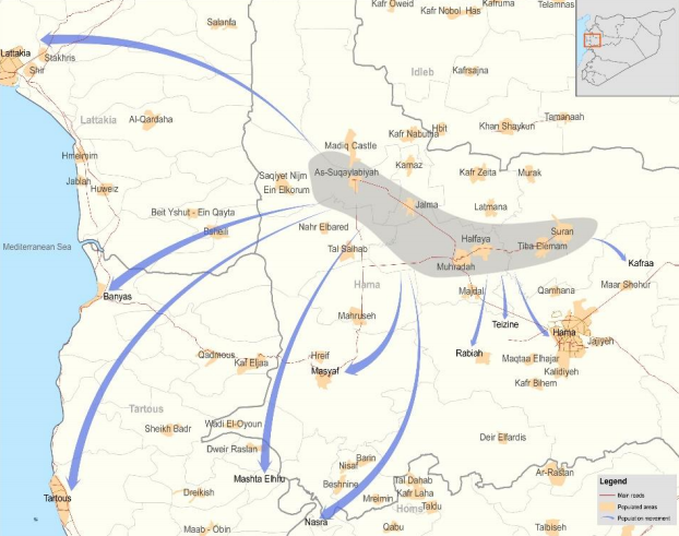 Map of displacement in Hama, Syria