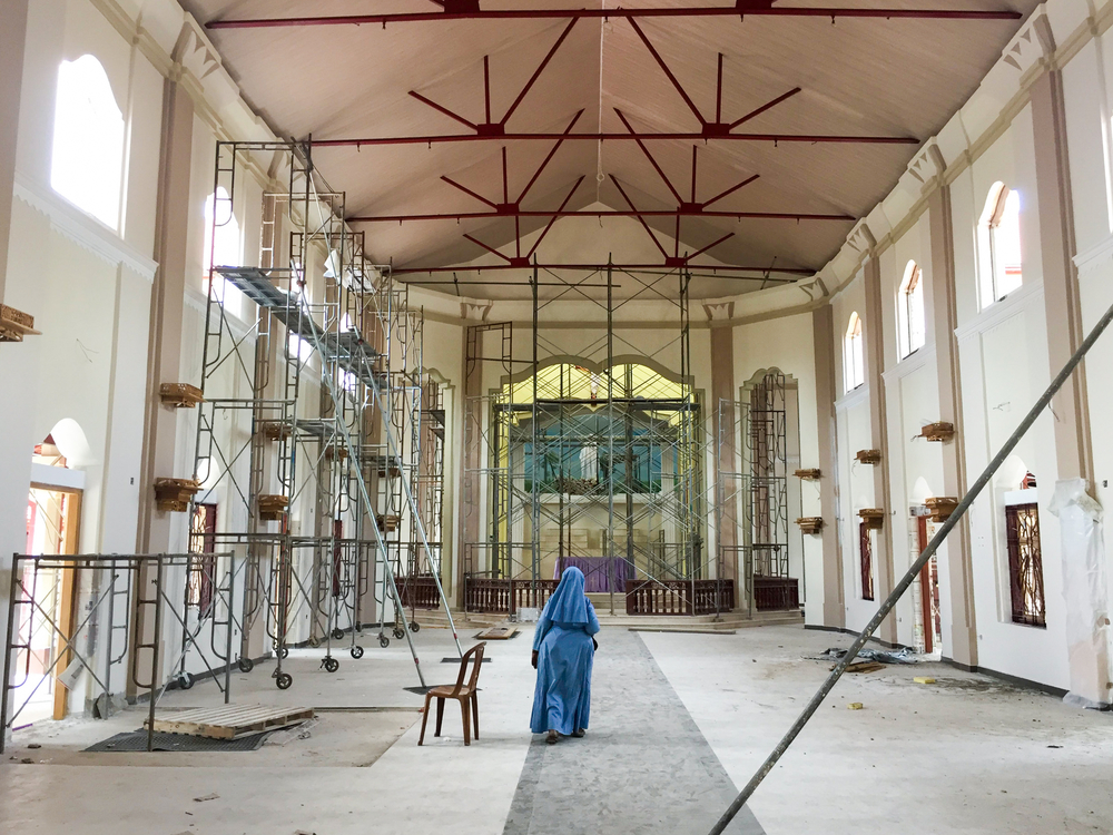 Photo of a nun in church in Negombo, Sri Lanka.