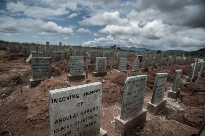 Grave markers of the many ebola victims in Sierra Leone since 2014
