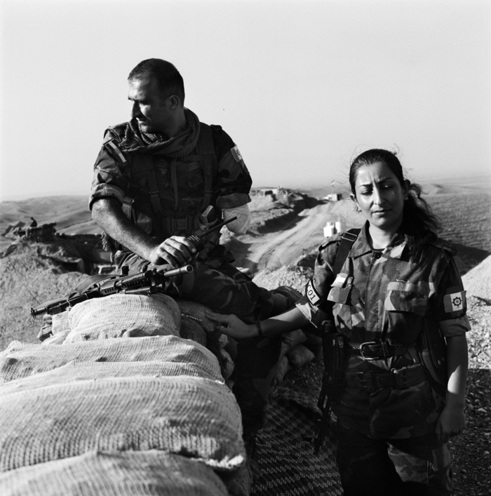 Iranian Peshmerga Helo Remshti and Zohre Rostami on the front lines of the fight against IS in 2015.
