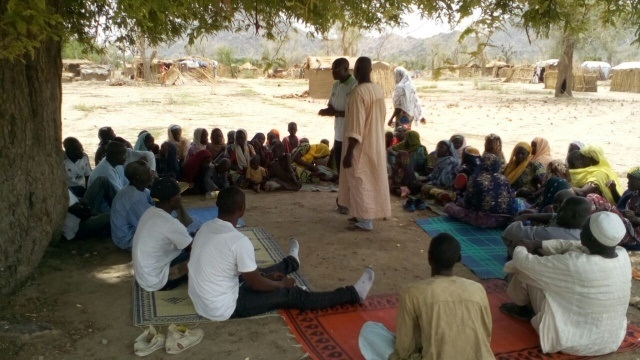 Youth movement sensitizes IDPs in a camp in Djamakia, Mora.