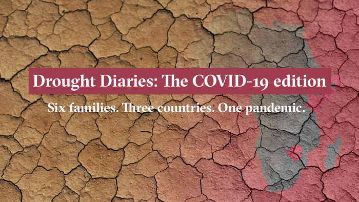 Composite image of cracked earth, an outline of Africa and the headline,