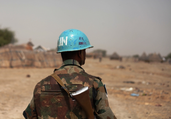 UN Peacekeeper patrolling in Akobo, South Sudan