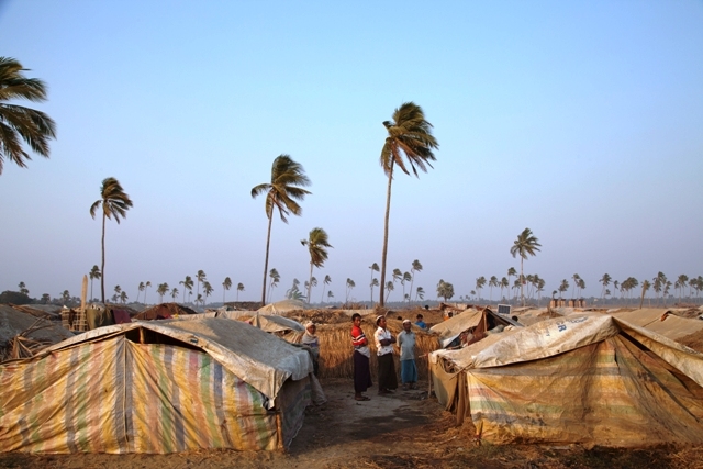 Most of the thousands of unregistered Rohingya IDPs in this camp live in thatched-straw shelters spread across a flood-prone field. More than 125,000 Rohingyas were displaced in June and October 2012 following inter-communal violence in Myanmar's western