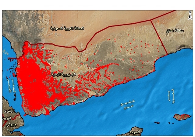 Map of no-strike locations in Yemen according to the Saudi-led coalition