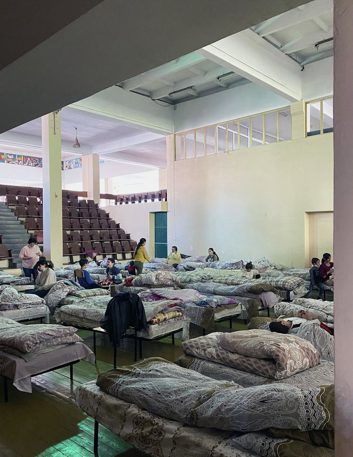 A community centre in Yerevan repurposed to temporarily house families from Nagorno-Karabakh.