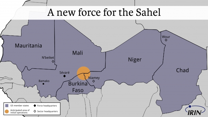 Map of the G5 Sahel Bloc territory
