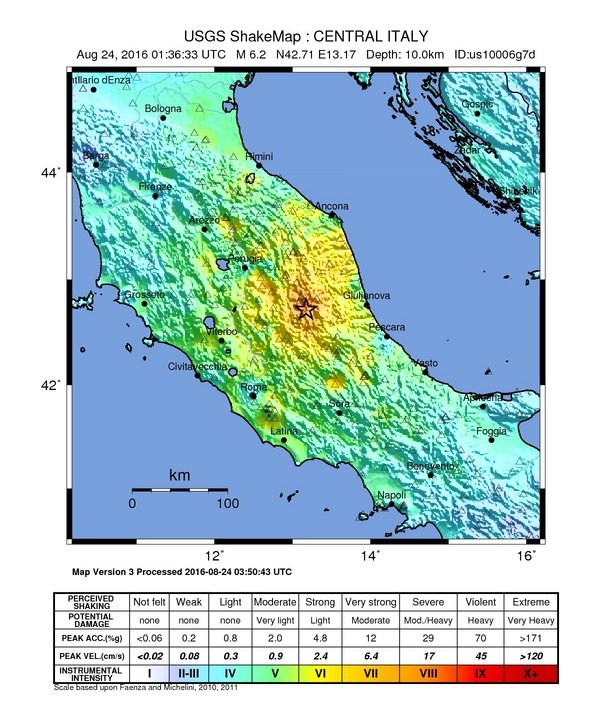 Italy earthquake shaker map