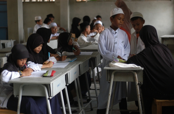 Students in the Muslim religious primary school, Tharbiatul Atfal Tadika