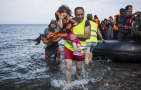 Syrian-born Ghias Aljundi from the UK is volunteering to help refugees when their boats land on the Greek island of Lesvos