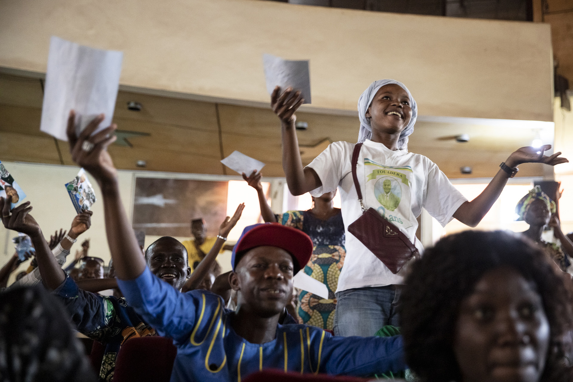 Supporters of President Touadéra attend a meeting in Bangui
