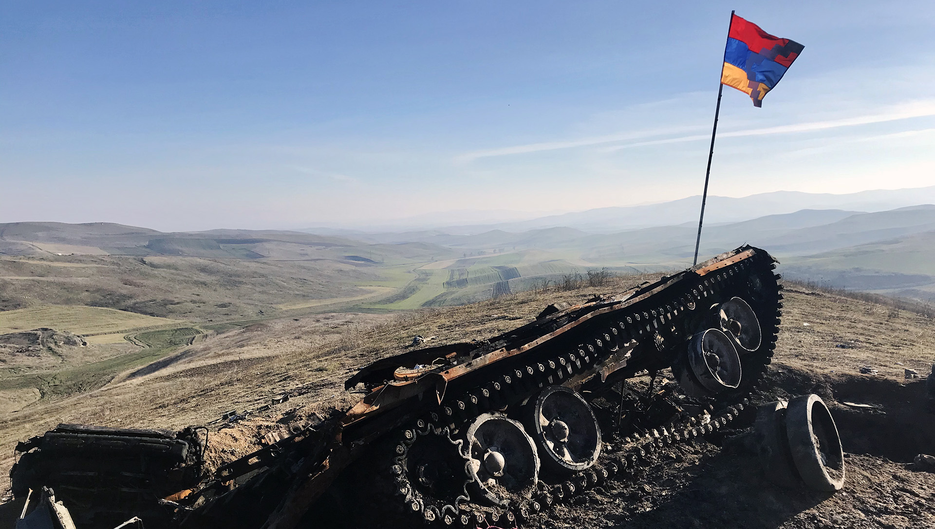 A destroyed Armenian tank near Martuni, a town in the disputed Nagorno-Karabakh region where local men spoke of wanting to raise their families in peace.