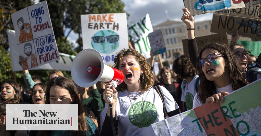 Students take part in a demonstration of the Fridays for Future movement for climate protection in Athens, on November 29, 2019.