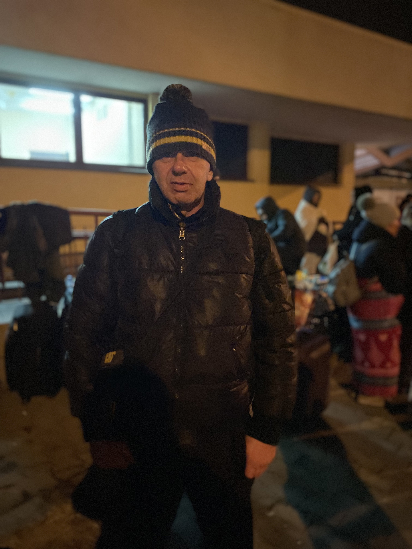 Igor Miliowski, a lorry driver from Kyiv working in Poland, waits for a train to return to Ukraine and fight.