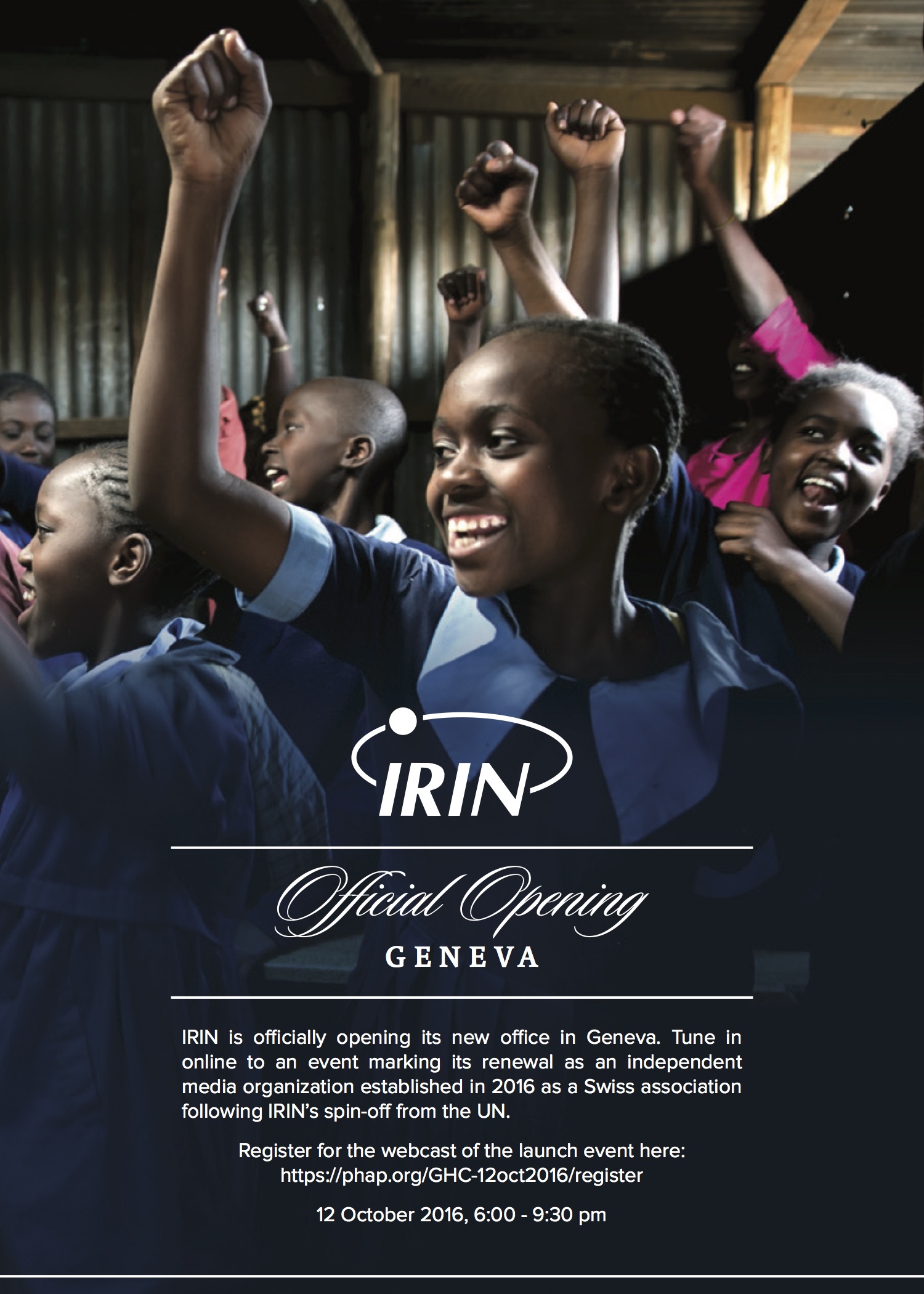 IRIN launch event flyer