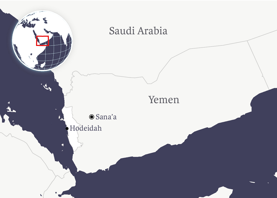 map of Yemen showing Sana’a and Hodeidah