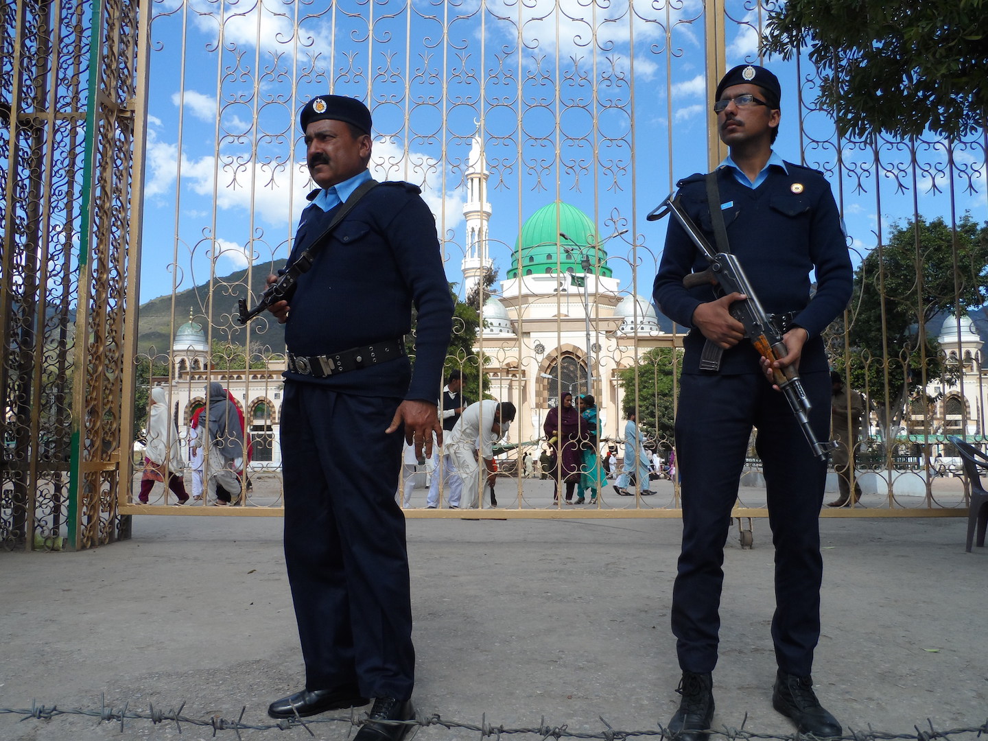 Police guard the Bari Imam Sufi shrine in Islamabad