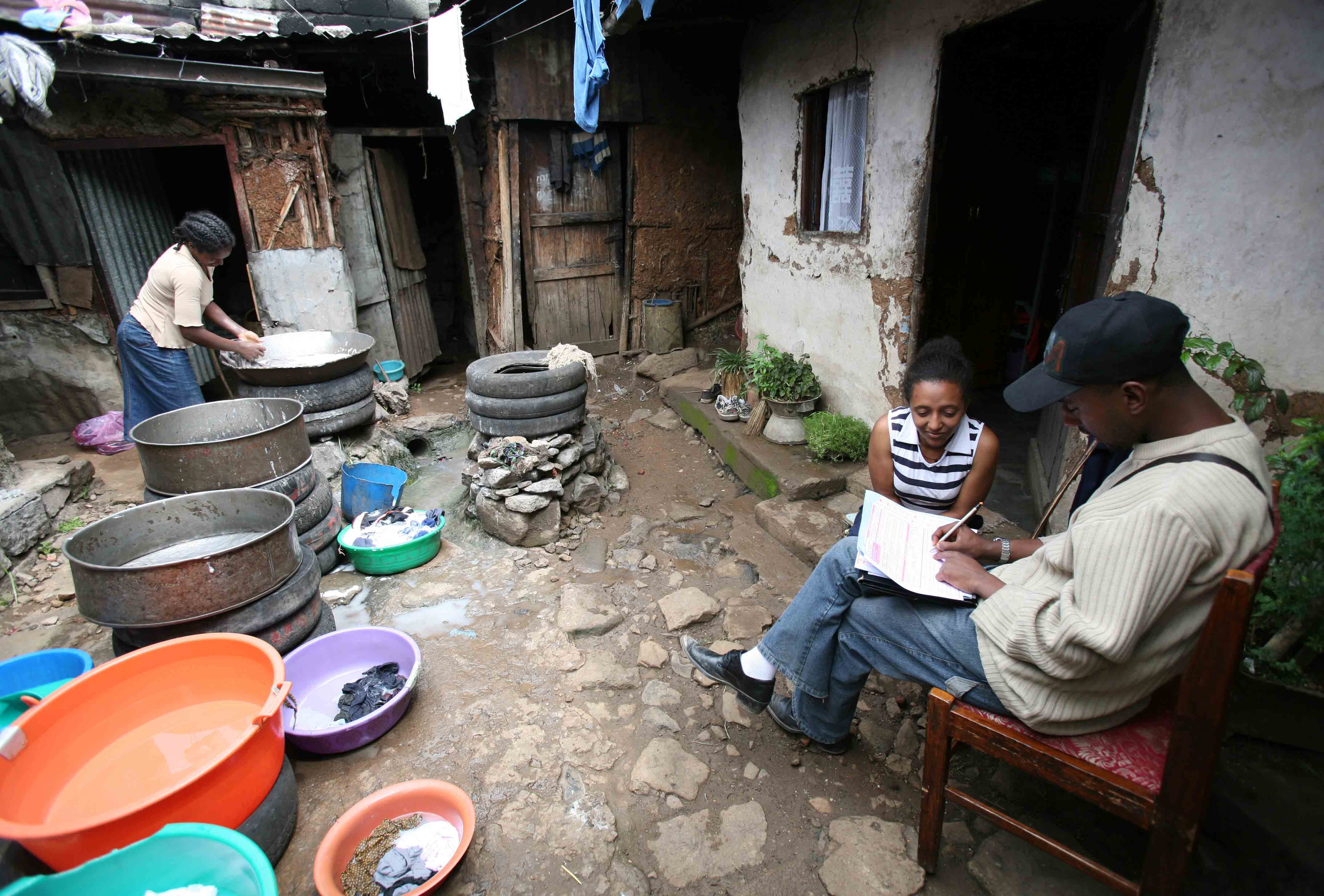 An official conducts a census at one of the homes in Addis Ababa