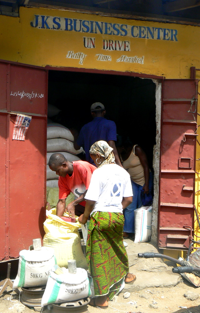 RIce shop in Liberia where prices are rising and a new conflict is