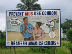 [Liberia] The one surviving HIV billboard in Zwedru, Liberia. There is no counselling or treatment available in this corner of north-east Liberia.
