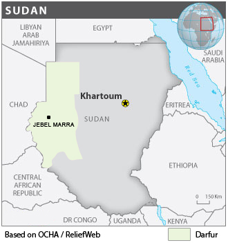 Map showing Darfur. NOTE: This Map does not imply IRIN endorsement of regional boundaries indicated on the map