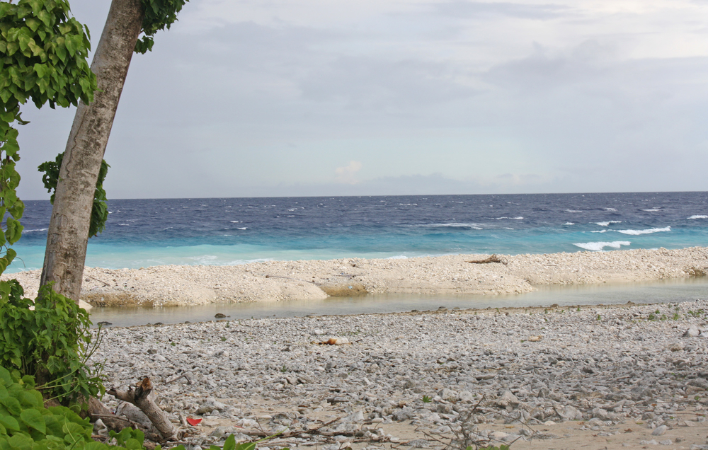 The sea encroached a portion of Angaur, one of the Palauan islands and caused some damage during the storm surge when super typhoon Bopha swept by