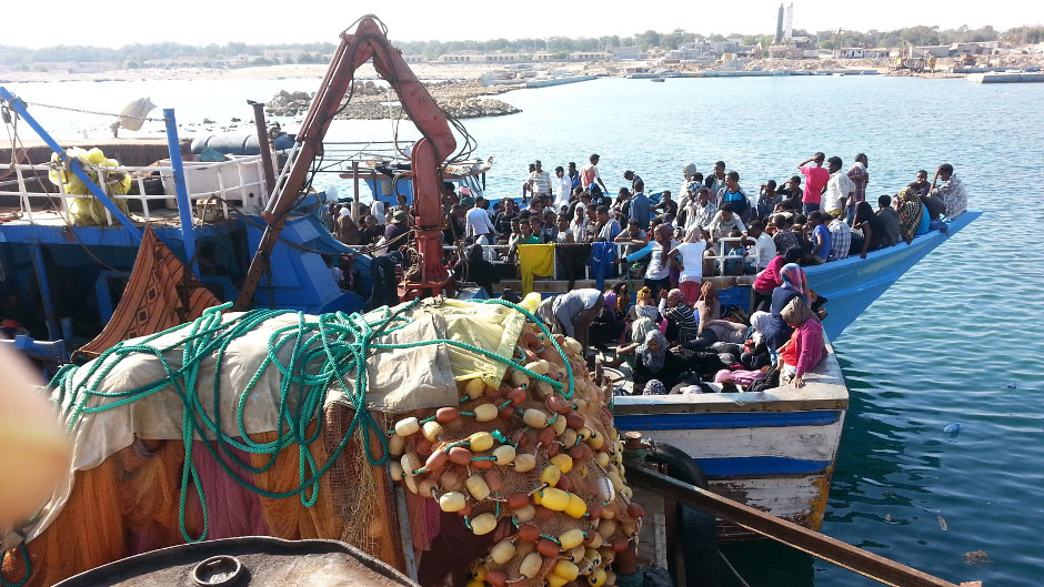 A migrant boat captured by Tripoli's Maritime Force in Libya 
