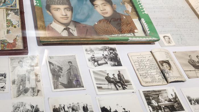 Black-and-white photo display at the Afghanistan Center for Memory and Dialogue in Kabul