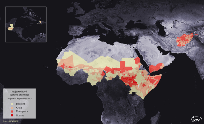 Map showing August to September 2018 projected food security outcomes per FEWS NET