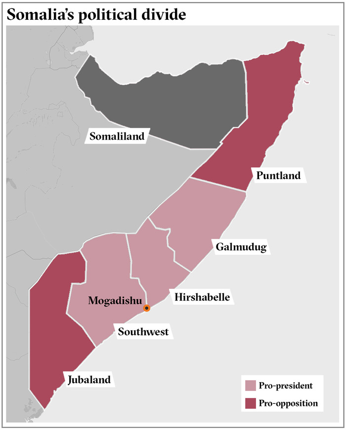 Map of Somalia's political jurisdictions.