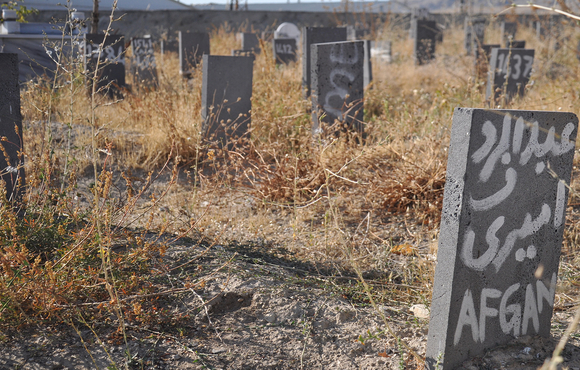 Gravestones at a cemetery in Van which hosts the graves of asylum seekers who died somewhere along their journey. Some of the slabs simply read “Afghan” or “Pakistan”.