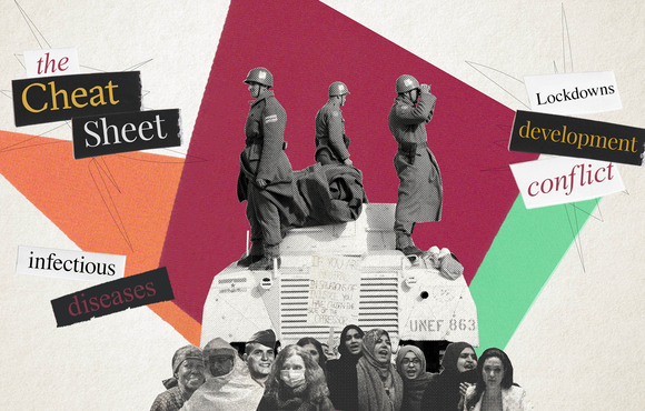 Cheat Sheet graphic showing people and an army tank. 